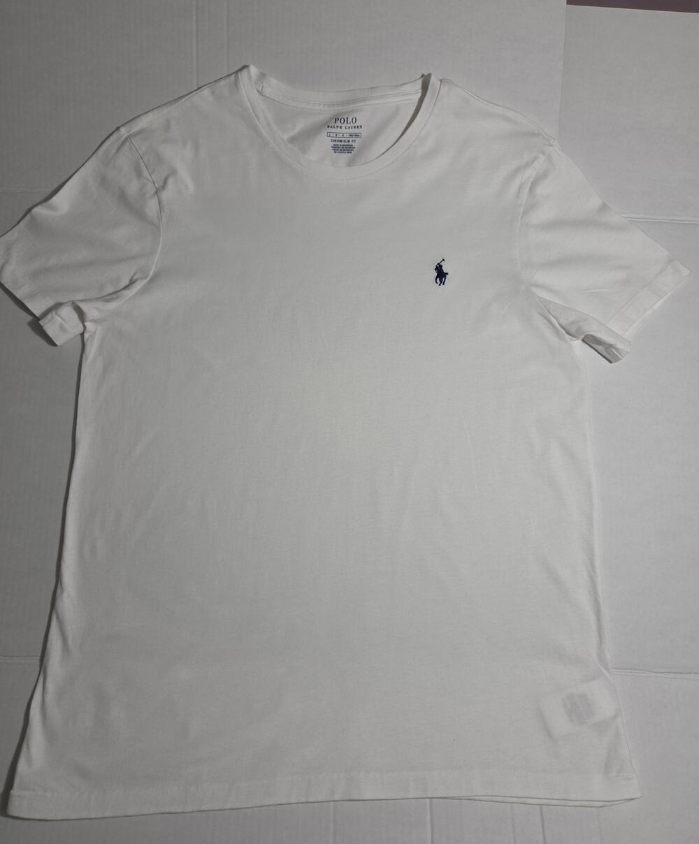 Polo Ralph Lauren Men's L White Custom Slim Fit Cotton T-Shirt Navy Pony